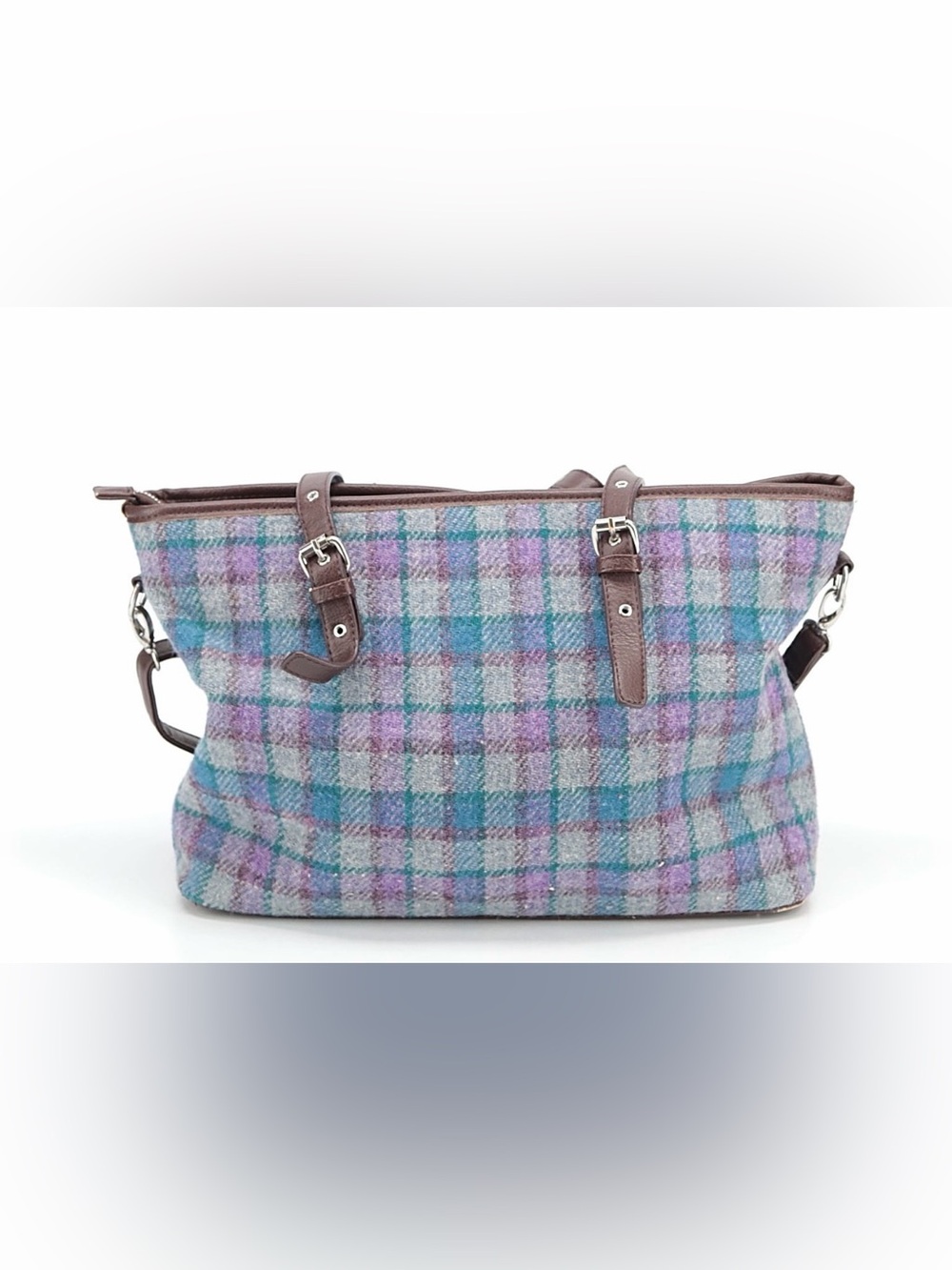 The Glen Appin Harris Tweed Classic Spey Tote Purple Teal Wool Bag GUC - Picture 3 of 14
